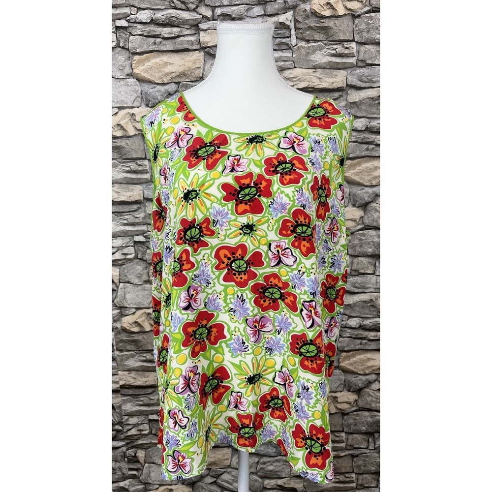 Vintage Bob Mackie Wearable Art Floral Silk Sleeveless Blouse Plus Sz 1X